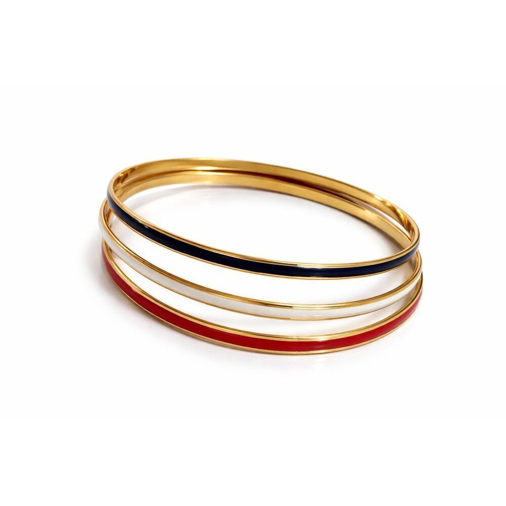 Crown Trifari Red White Blue Bangles Bracelets Signed Set Of 3
